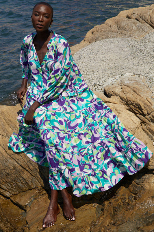 Swirl Ruffle Maxi Dress - Agate Swirl