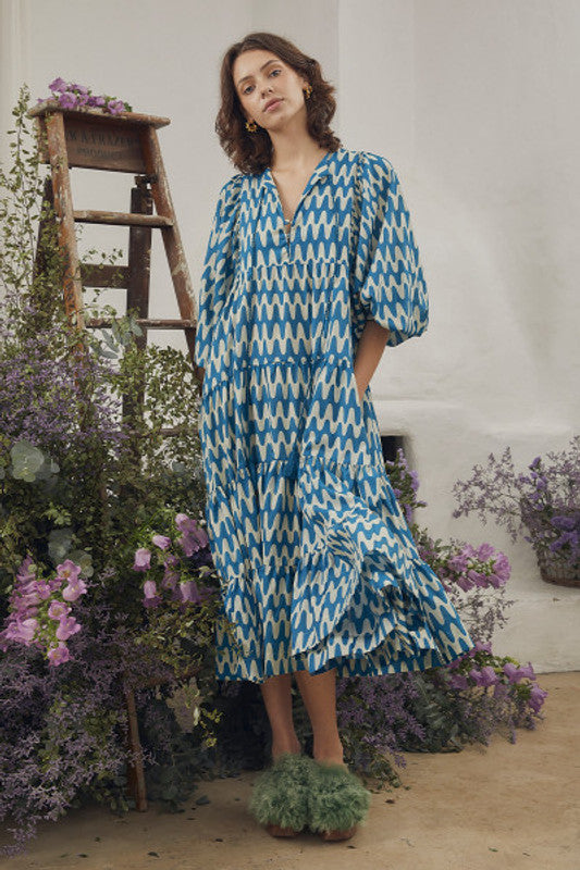 Boho Midi Dress - Blue Wave