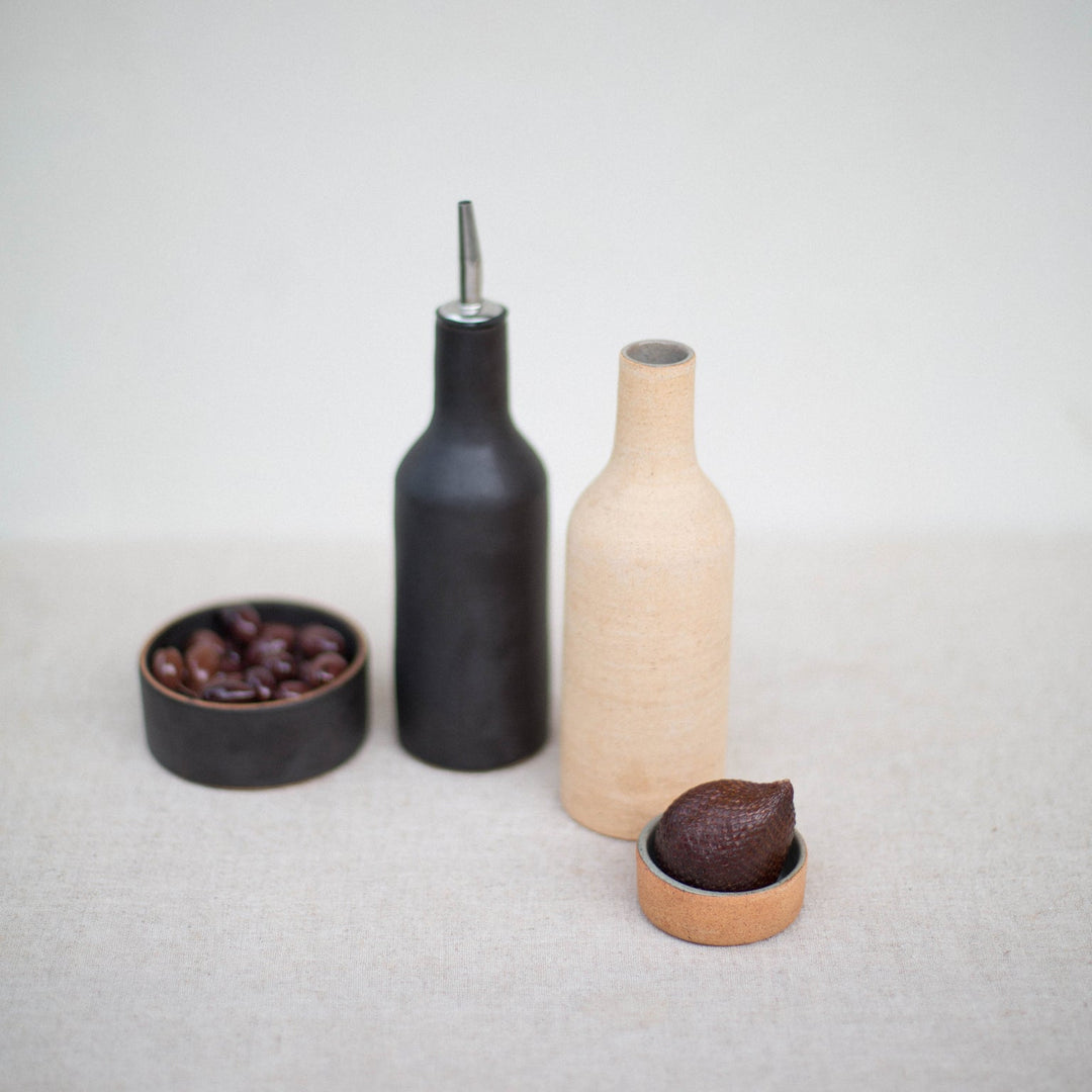 Narti Kecil (Smaller) Ceramic Oil Bottle - Dark Ash