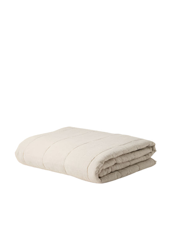 Citta Chambray Linen Quilted Blanket in Oatmeal