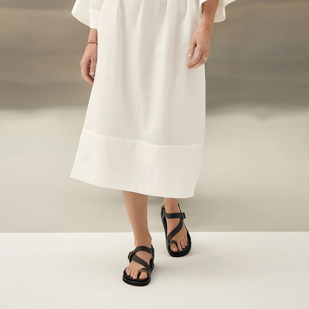 Ren Black Leather Flat Sandal