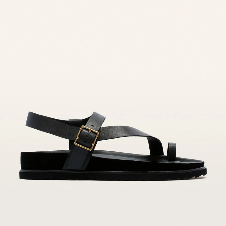 Ren Black Leather Flat Sandal
