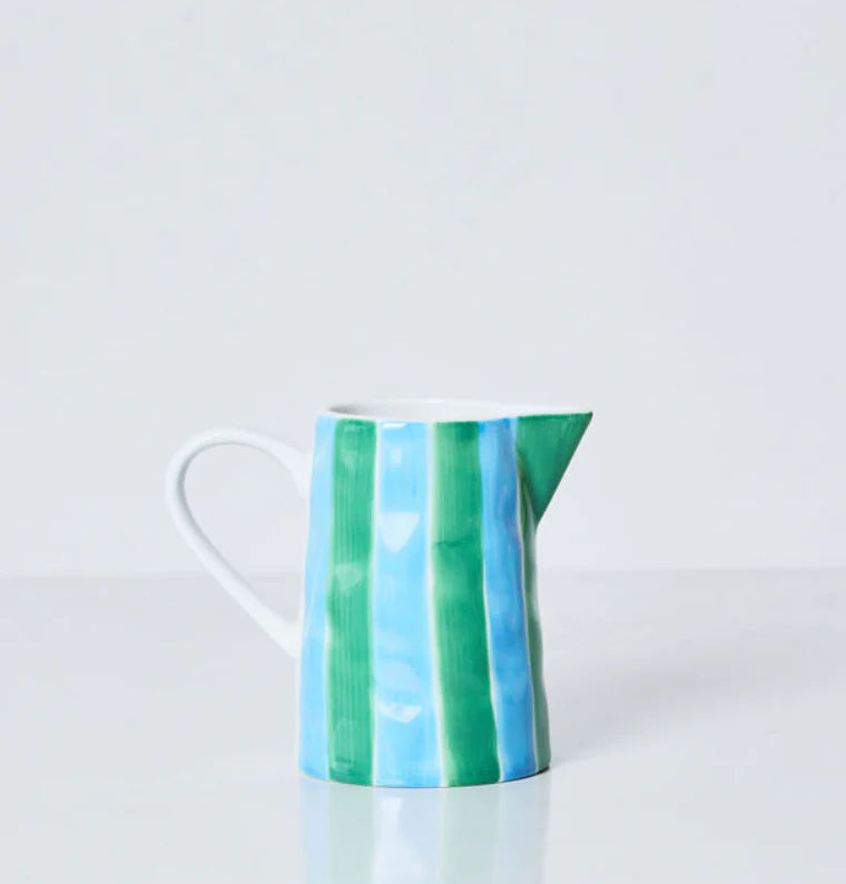 Ceramic Milk Jug | Green & Cornflower Stripes