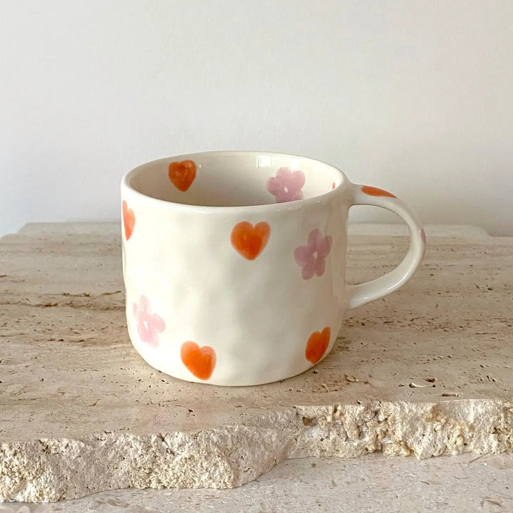 Hearts Hand Painted Mug - Orange