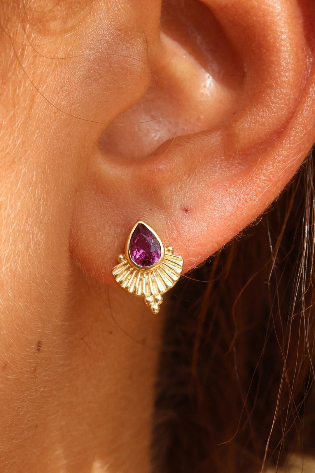 Venus Rhodolite Gold Earrings