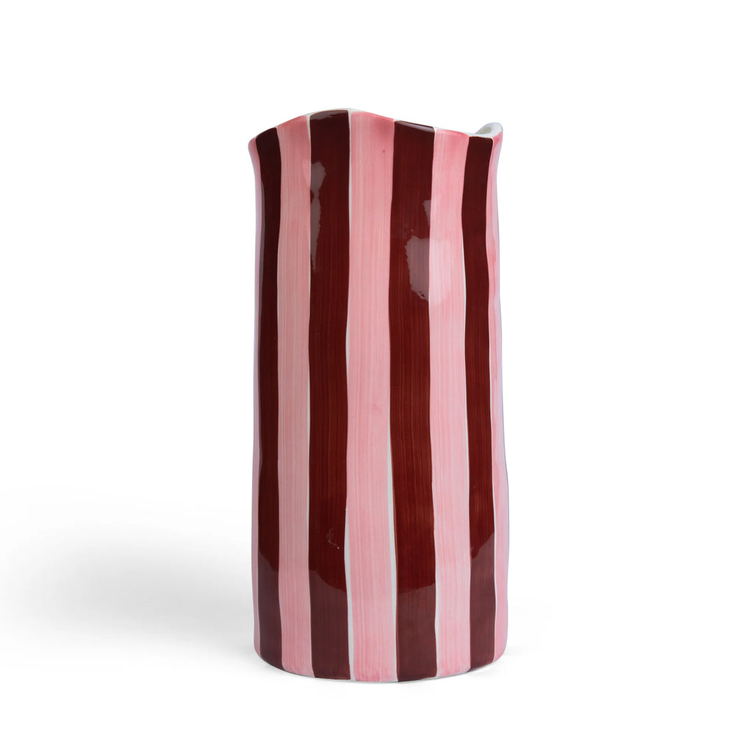Large Ceramic Vase | Burgundy & Pink Stripe