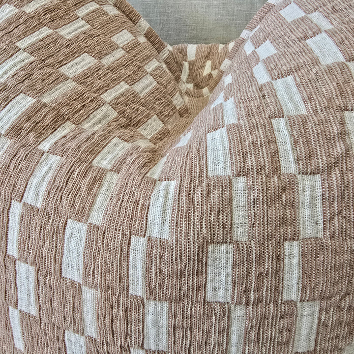 Mosaic Jacquard Linen Square Cushion - Mocha Mousse