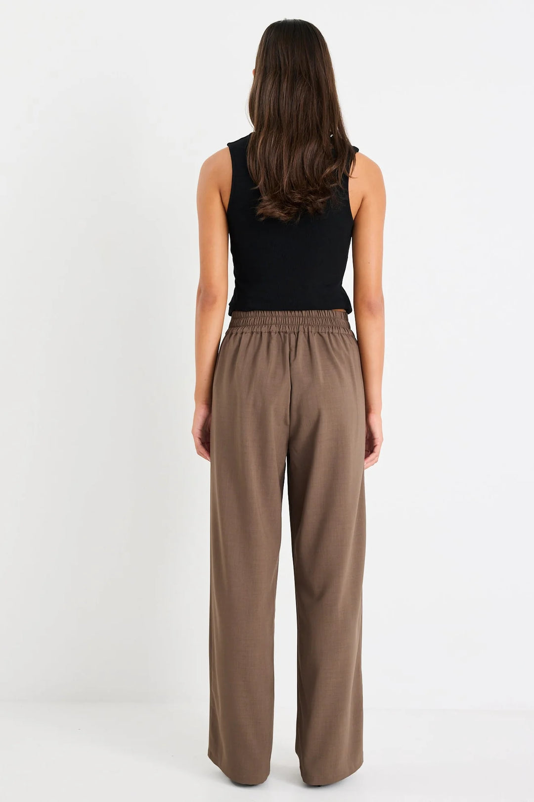 Instinctive Chocolate Twill Wideleg Elastic Back Pant