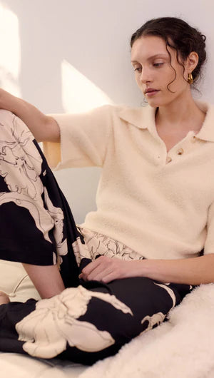 Veda Relaxed Pant - Black/Cream Floral