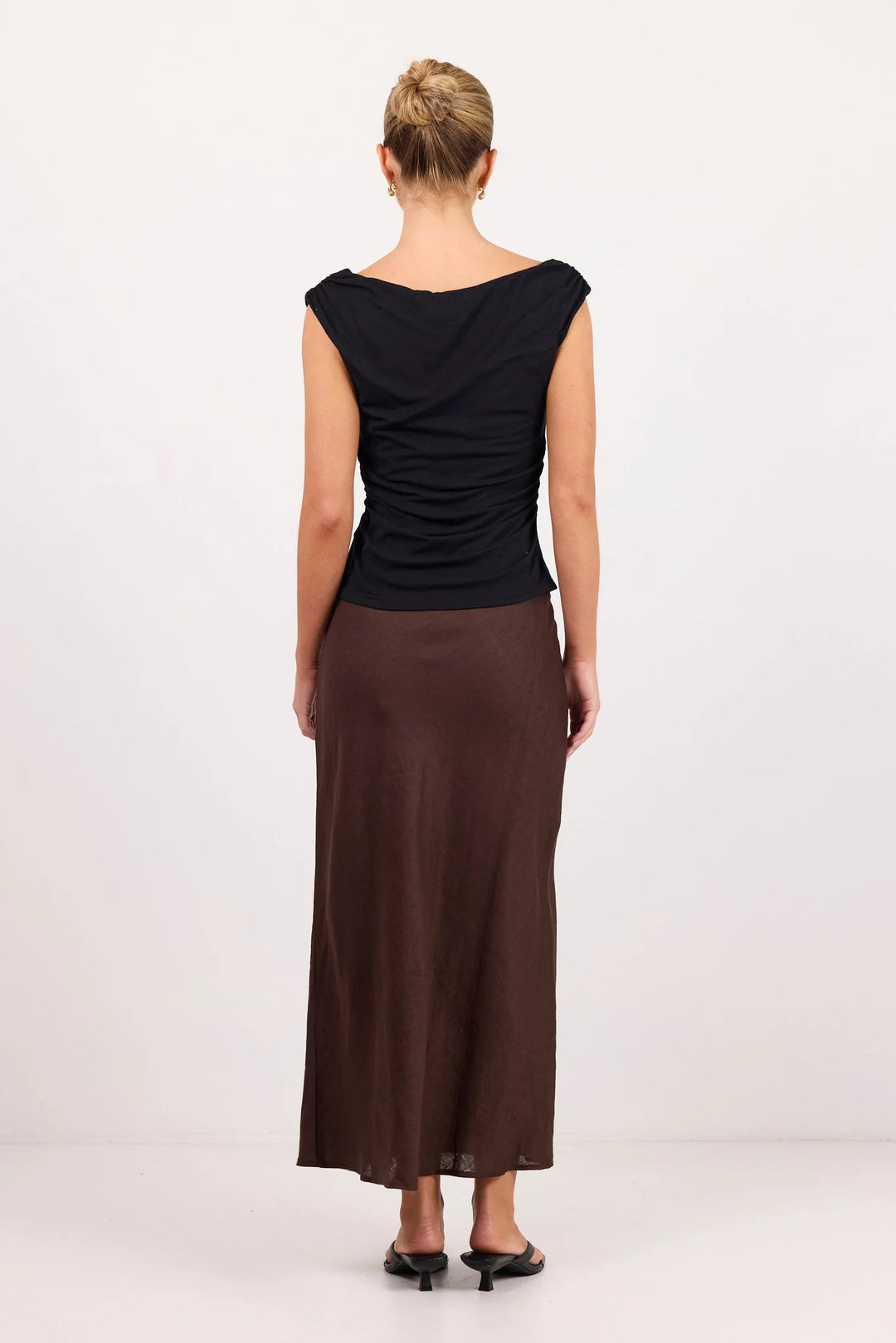 Bliss Chocolate Linen Bias Midi Skirt