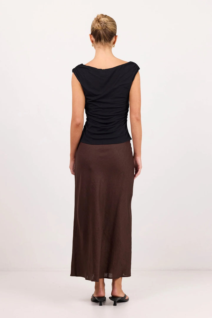 Bliss Chocolate Linen Bias Midi Skirt