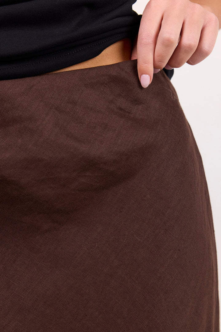 Bliss Chocolate Linen Bias Midi Skirt