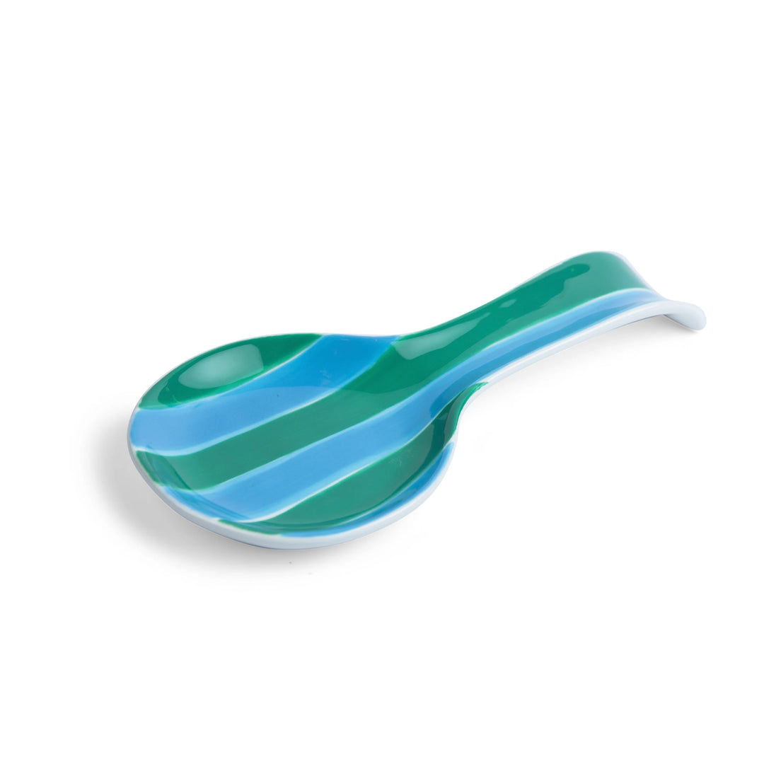 Ceramic Spoon Rest | Green & Cornflower Blue Stripe