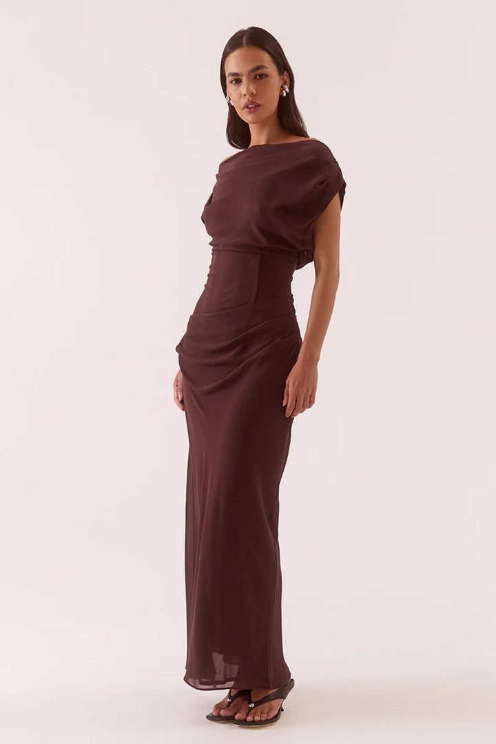 Ada Off Shoulder dress - Chocolate