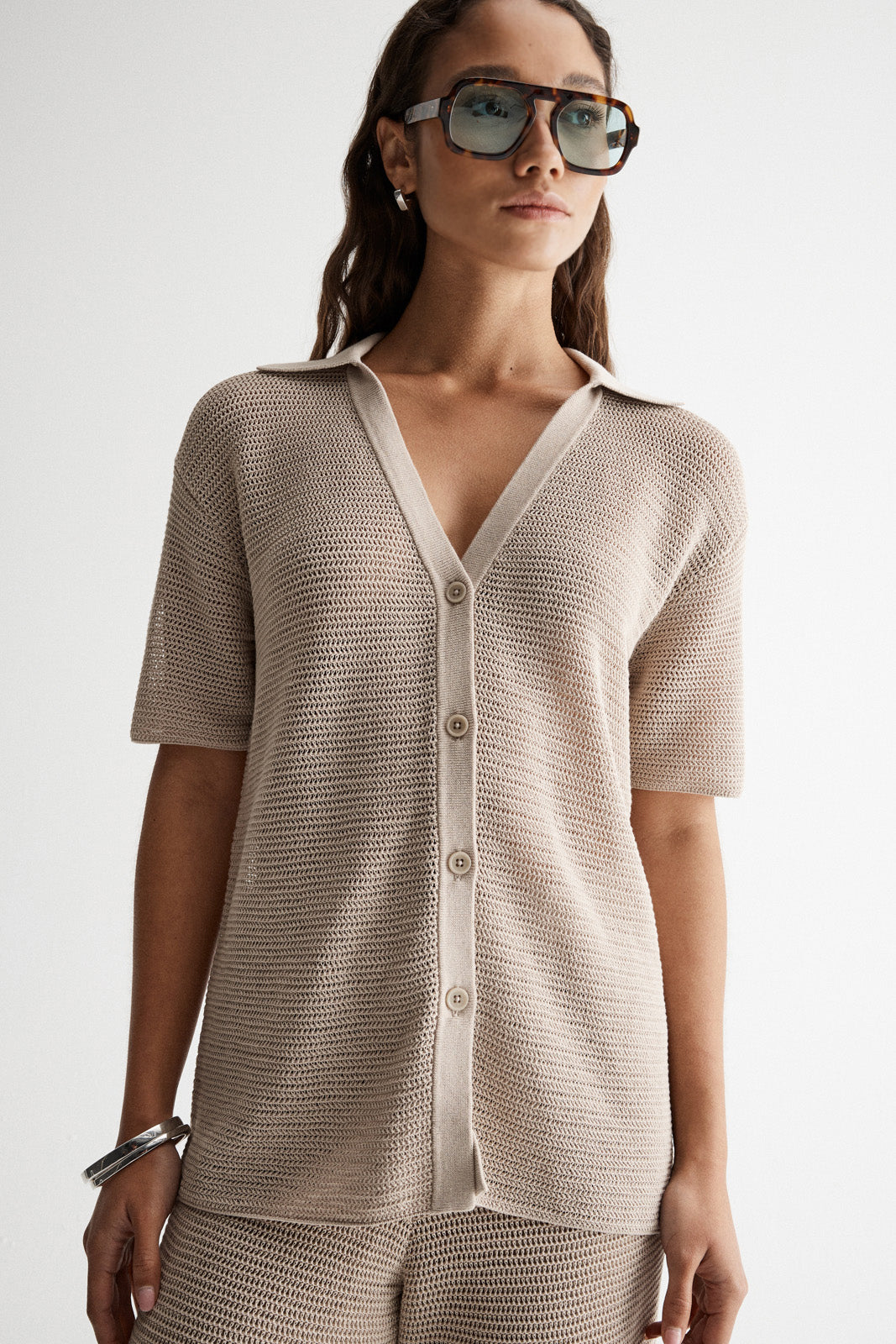 Aspen Crochet Shirt - Taupe