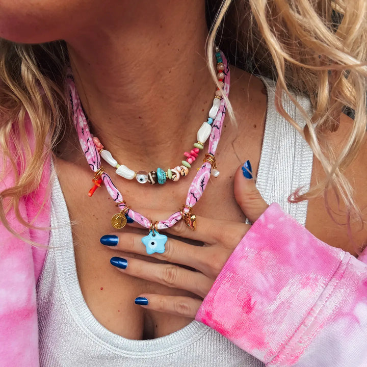 Bohemian Pink Bandana Scarf Necklace