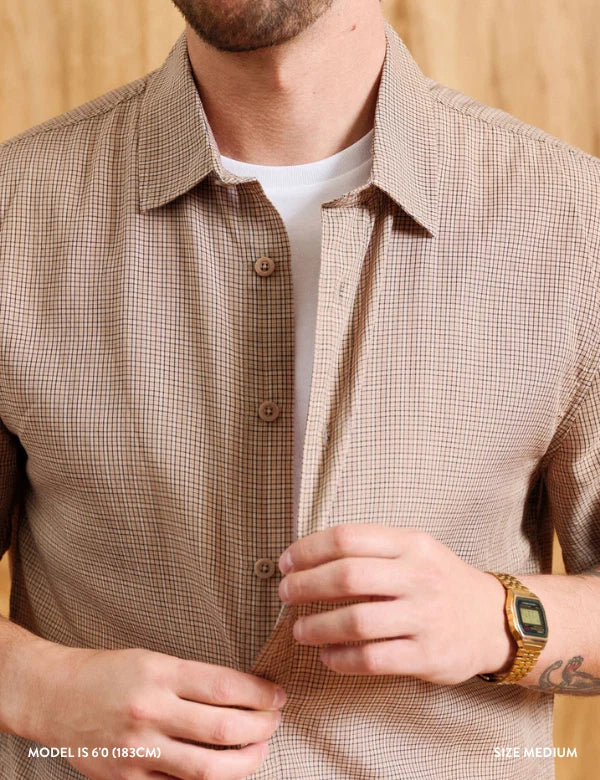 Rustler Textured SS Shirt - Stone Mini Check