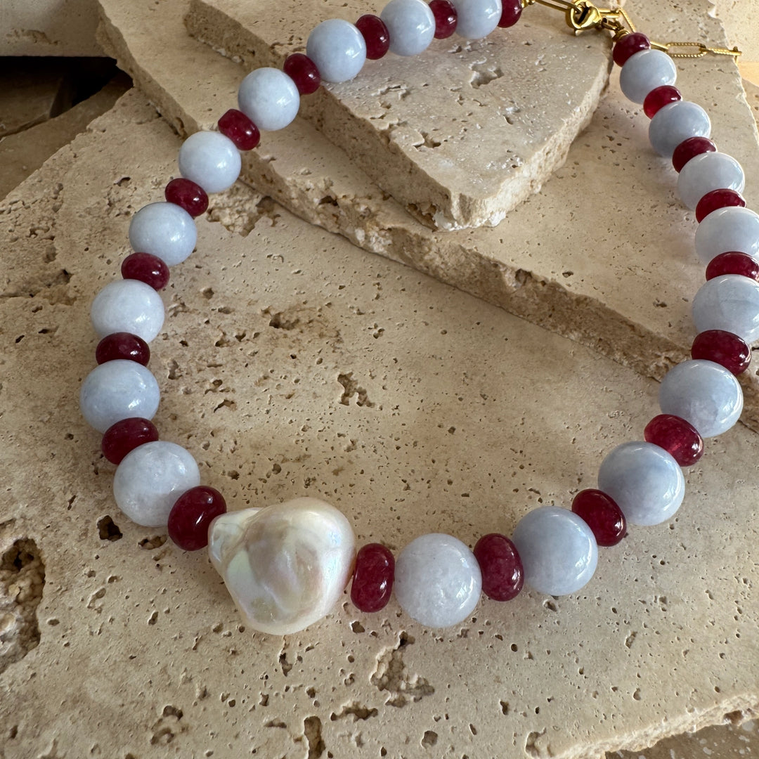 Wilma Necklace - Vino with Pearl