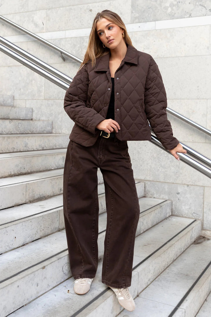 Varsity Chocolate Forward Seam Barrel Jean