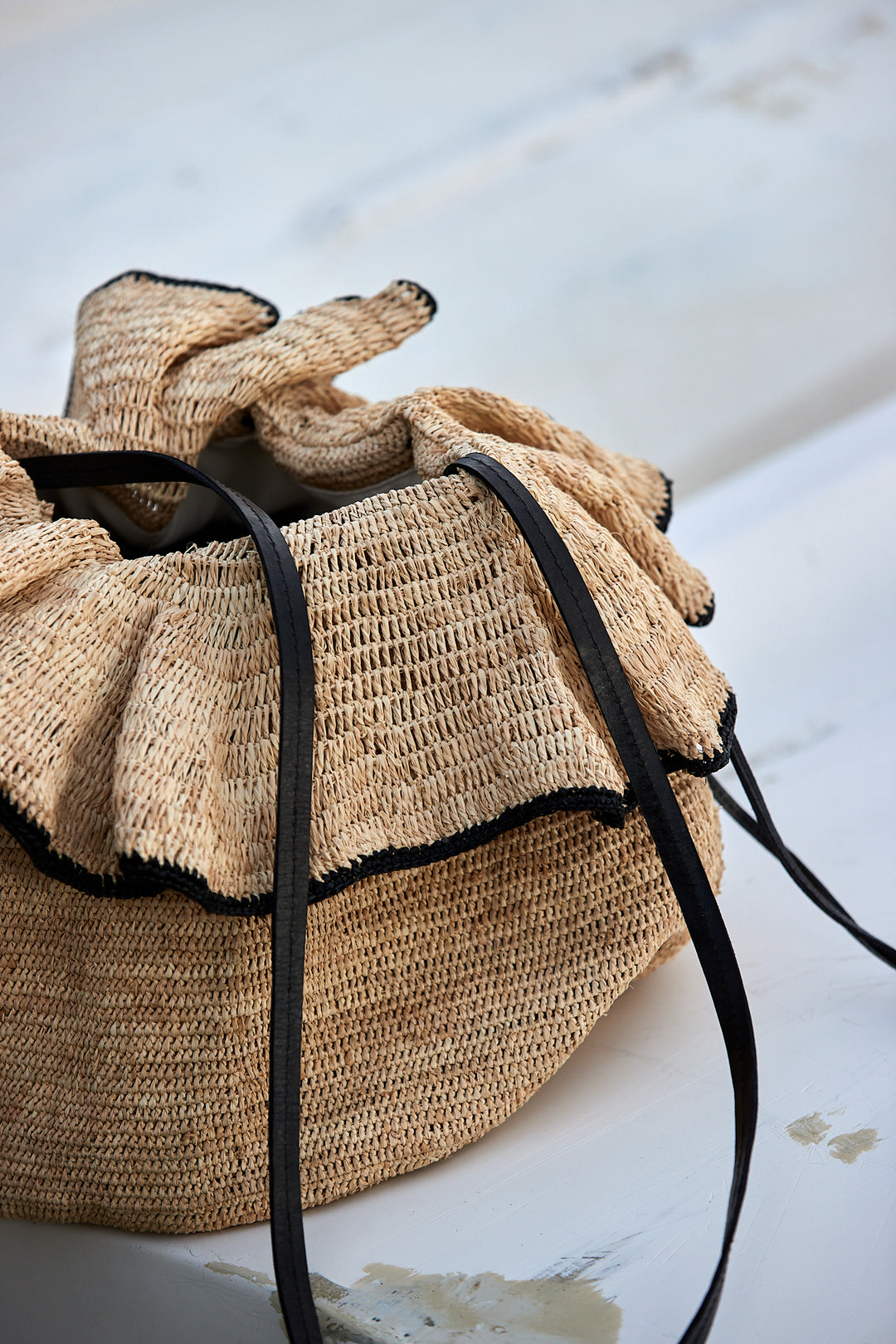 Andry Bag - Raffia Natural Black Leather