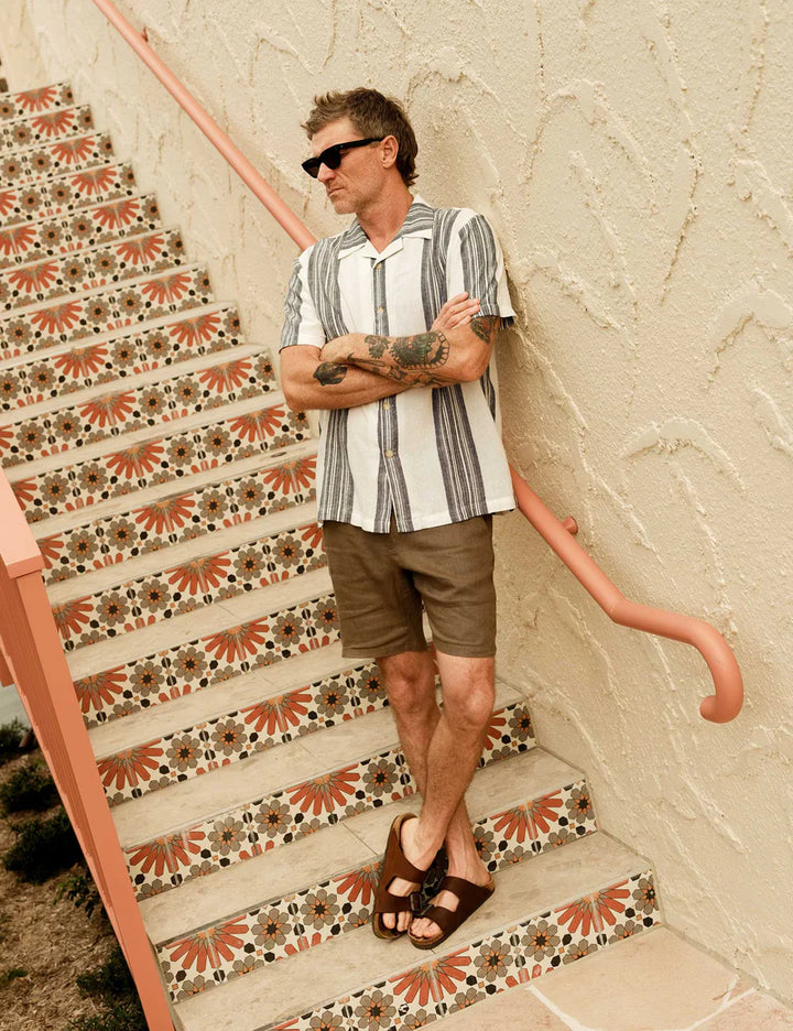 Cuban Short Sleeved - Sunlounge White Navy Stripe