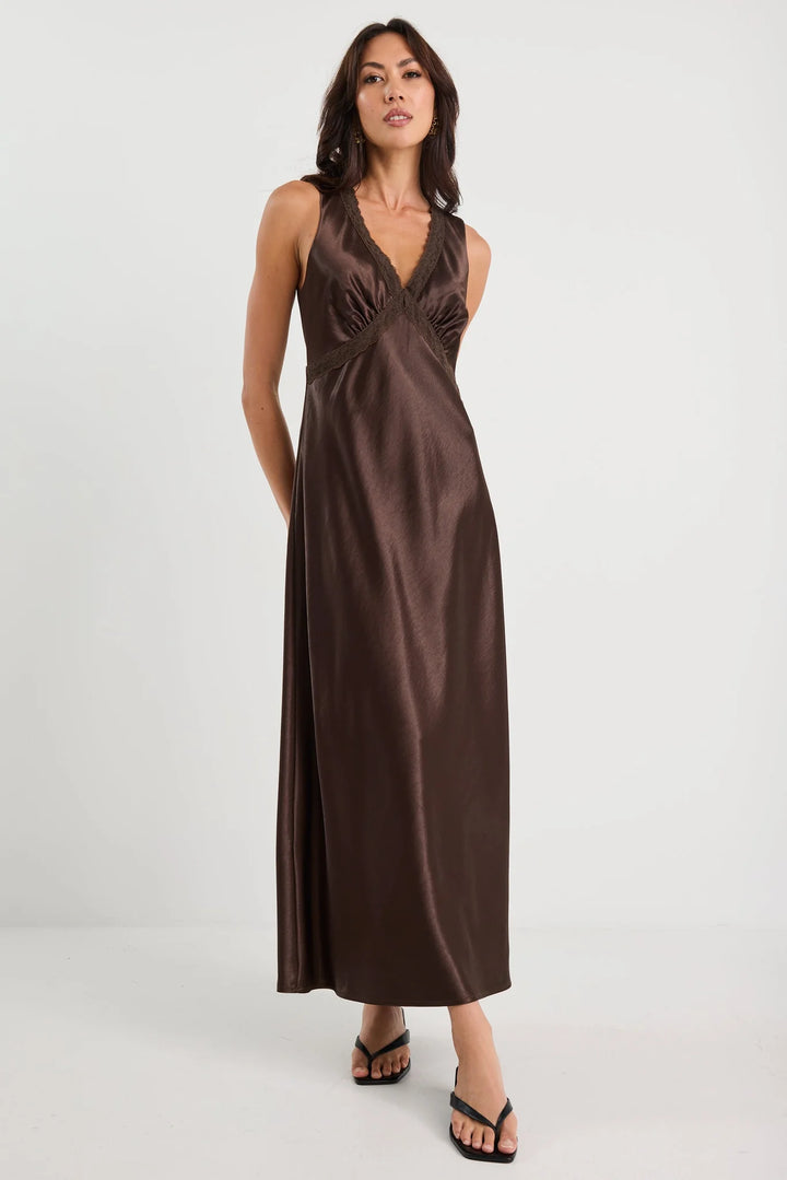 Castle Chocolate Satin Maxi