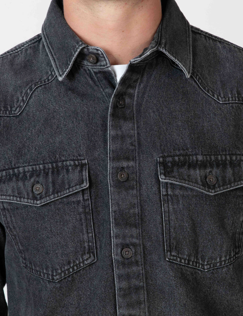 West Denim Long Sleeve Shirt - Washed black