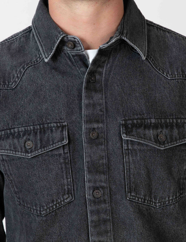 West Denim Long Sleeve Shirt - Washed black