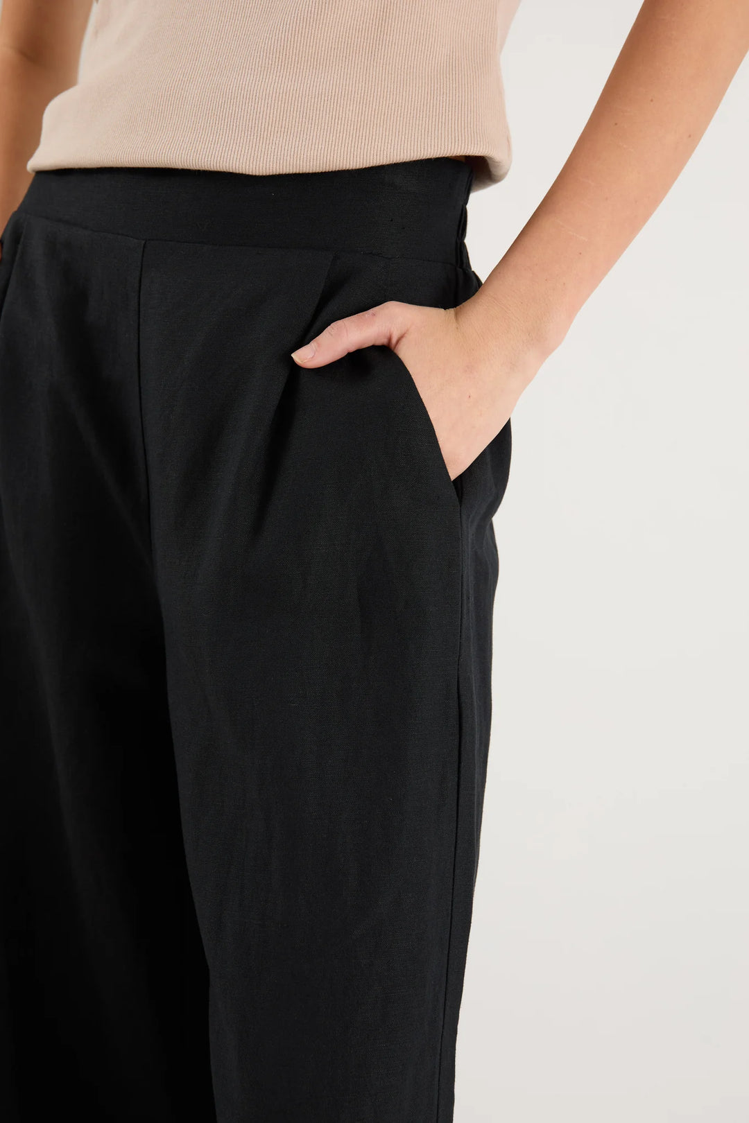 Guardian Black Linen Elastic Back Pants