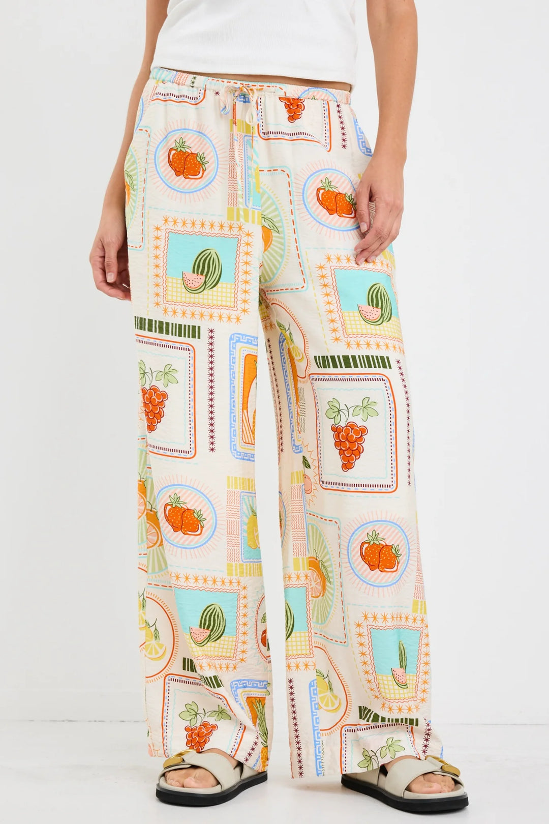 Travel Tropical Postcard Wide Leg Pull On Pants