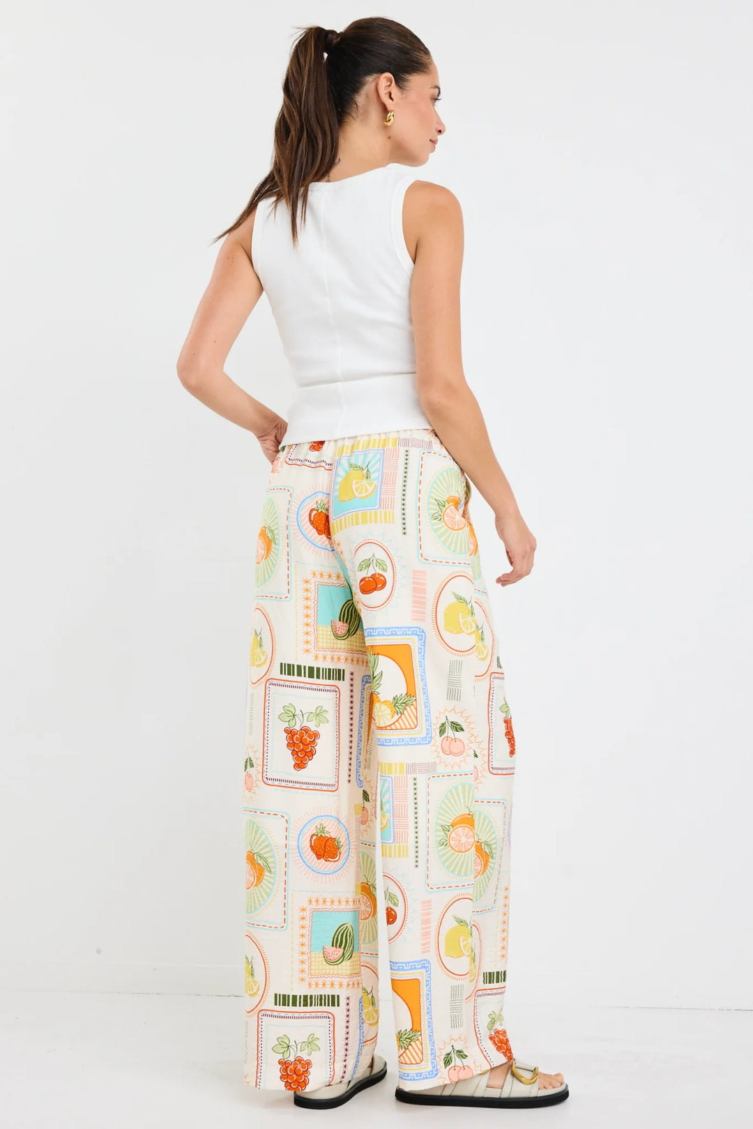 Travel Tropical Postcard Wide Leg Pull On Pants