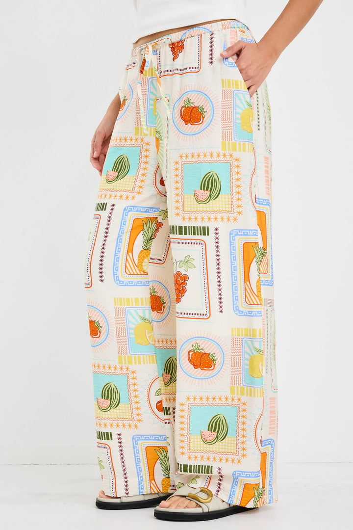 Travel Tropical Postcard Wide Leg Pull On Pants