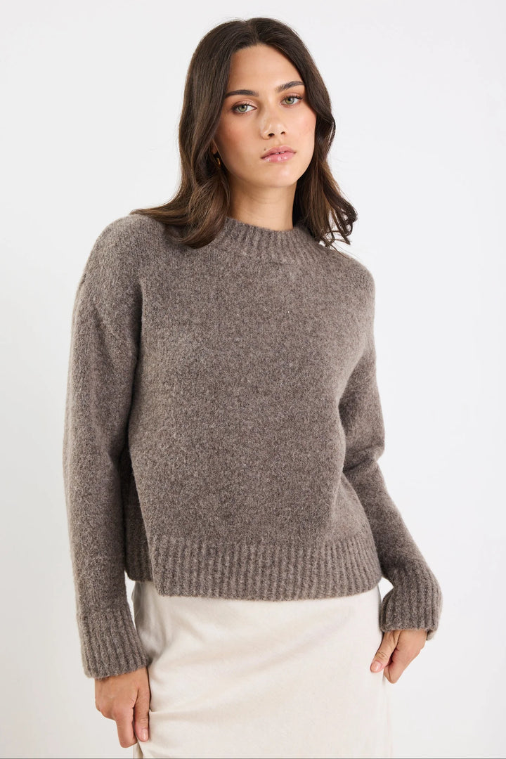 Cocoon Mocha Relaxed Knit Mock Neck jumper