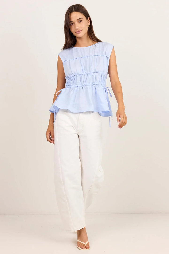 Context Ice Blue Linen Relaxed Sleeveless Top