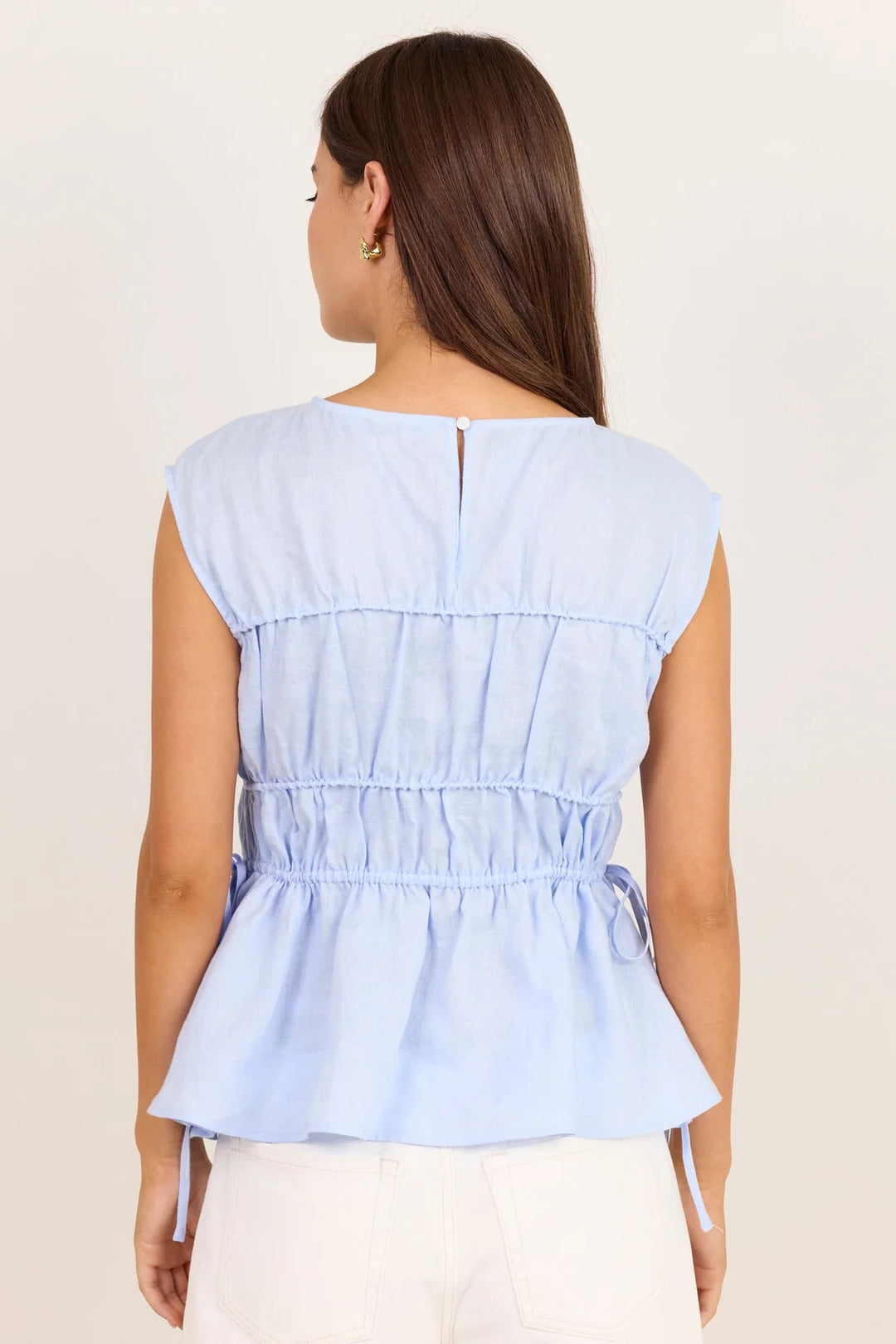 Context Ice Blue Linen Relaxed Sleeveless Top