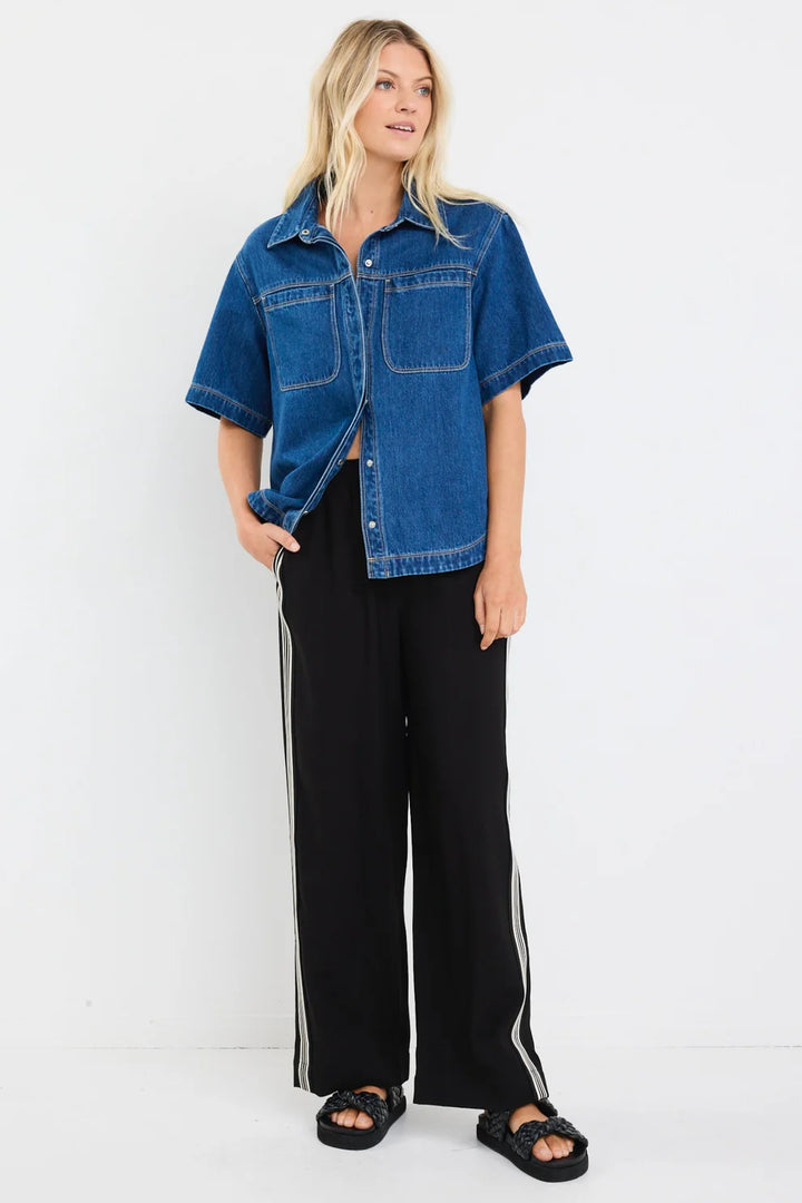 Crucial Storm Blue Denim Short Sleeve Shacket