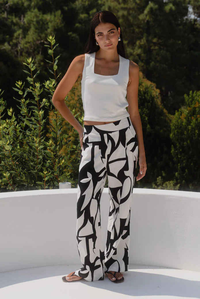 Metropolitan Black White Cutout Print Wide Leg Pants