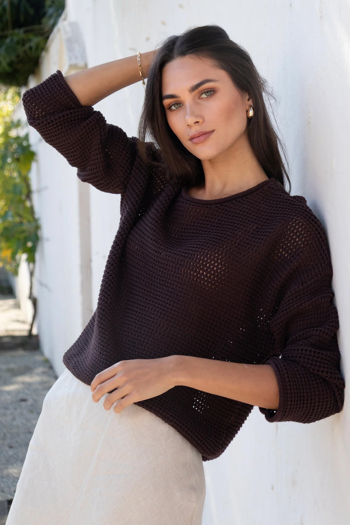Dawn Chocolate Crochet Knit Jumper