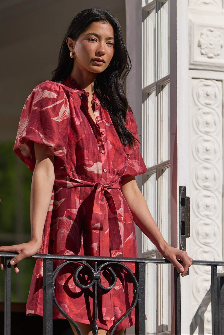 Delphi Red Peony Belted Mini Dress
