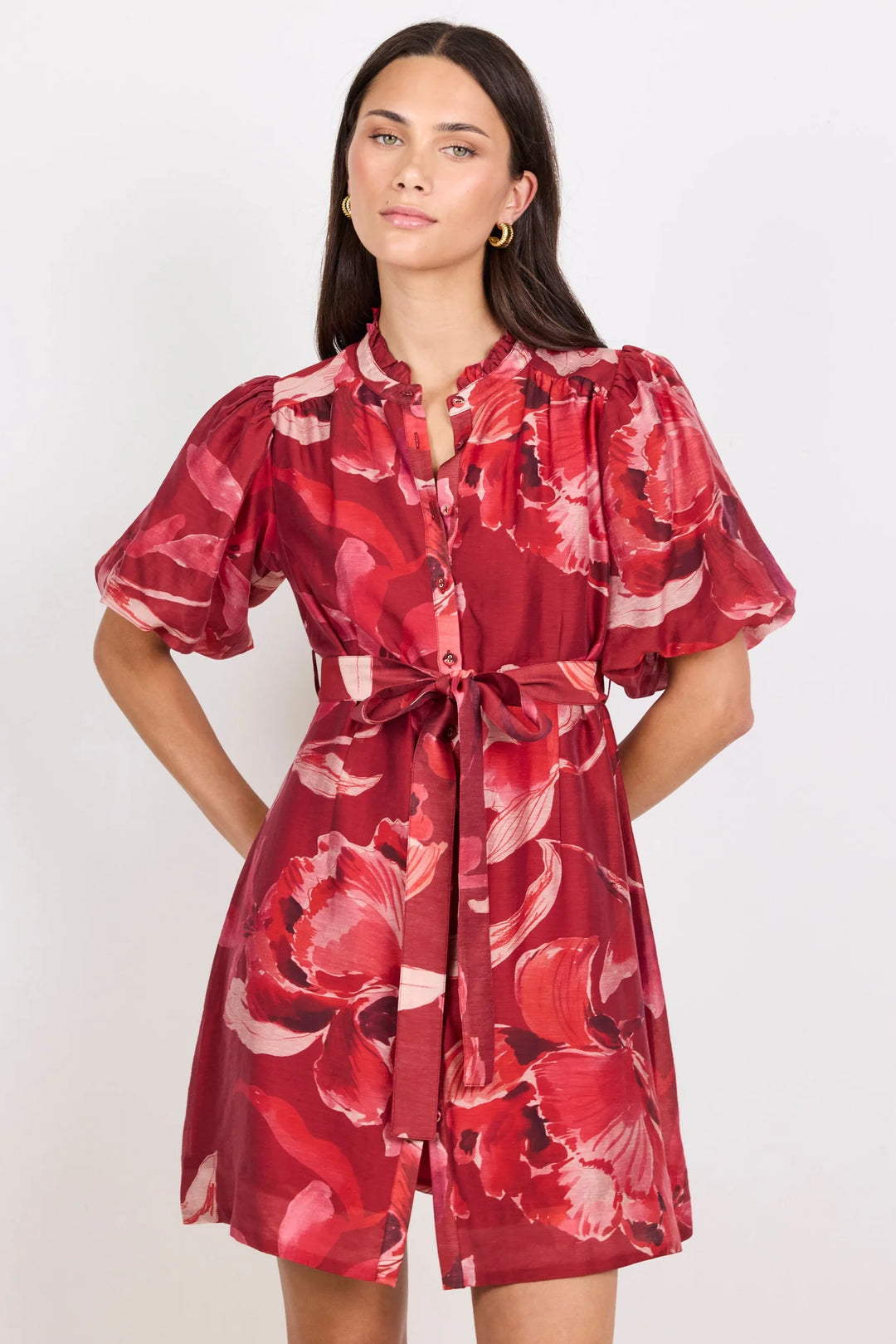 Delphi Red Peony Belted Mini Dress