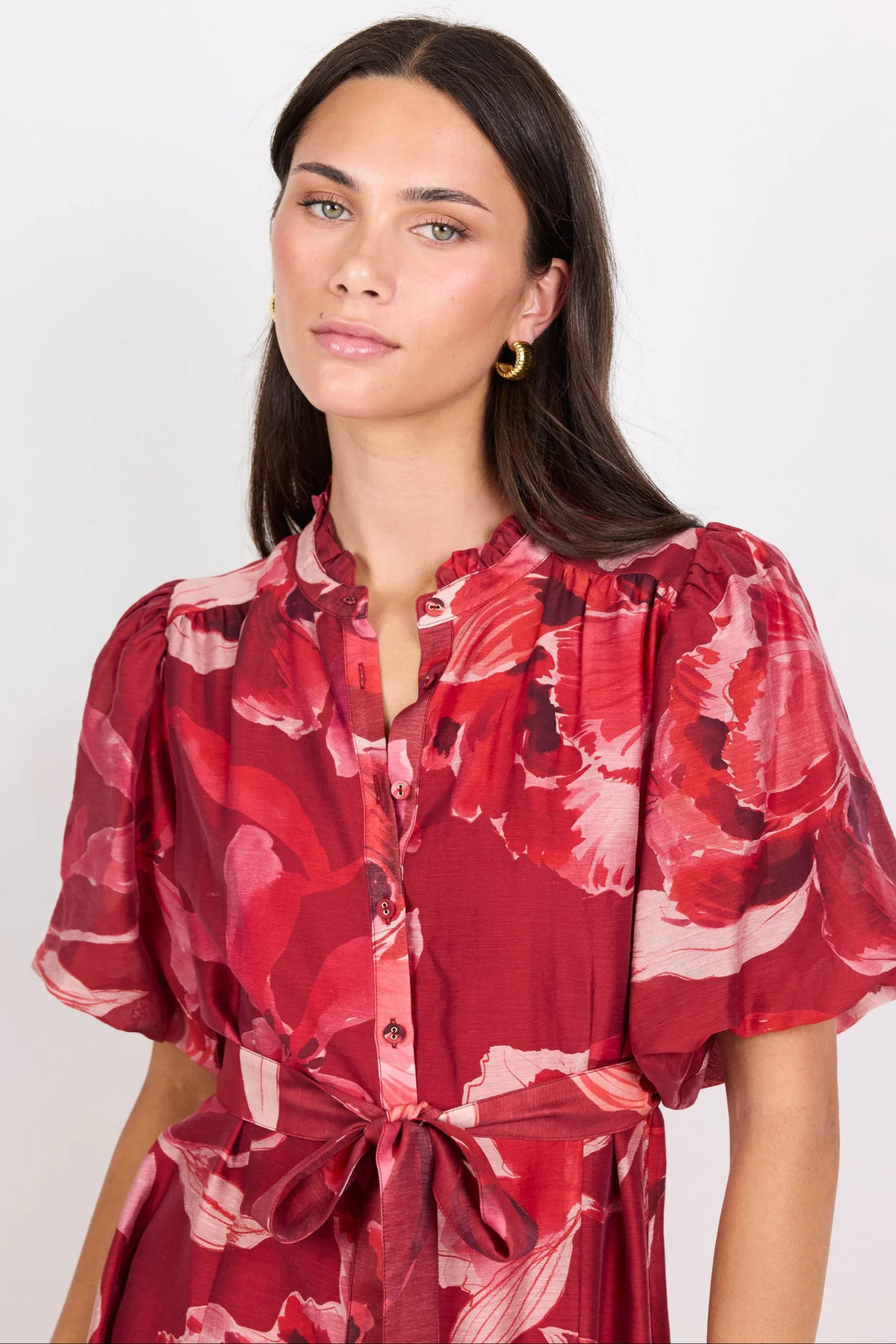 Delphi Red Peony Belted Mini Dress