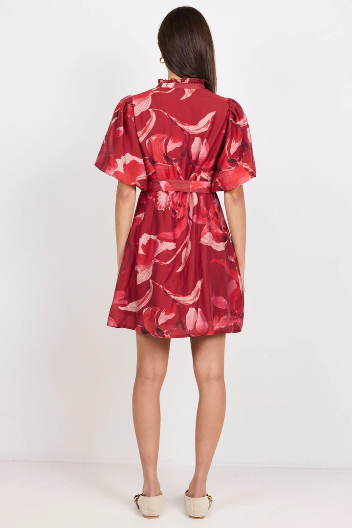 Delphi Red Peony Belted Mini Dress