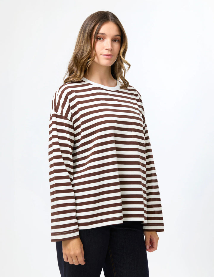 Drop Shoulder Tee - Choc Stripe