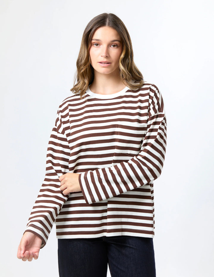 Drop Shoulder Tee - Choc Stripe