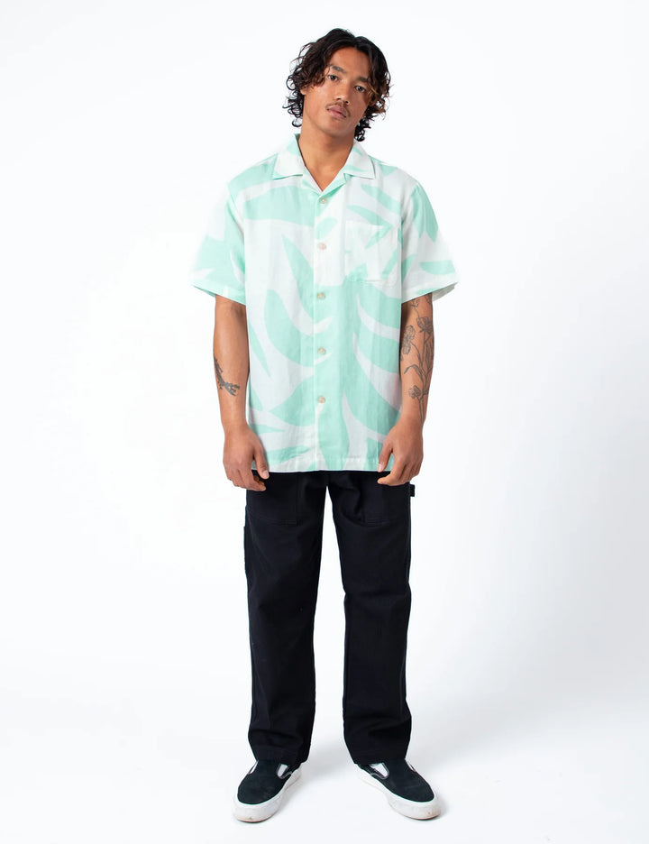 Palm Cuban SS Shirt - Light Blue Linen