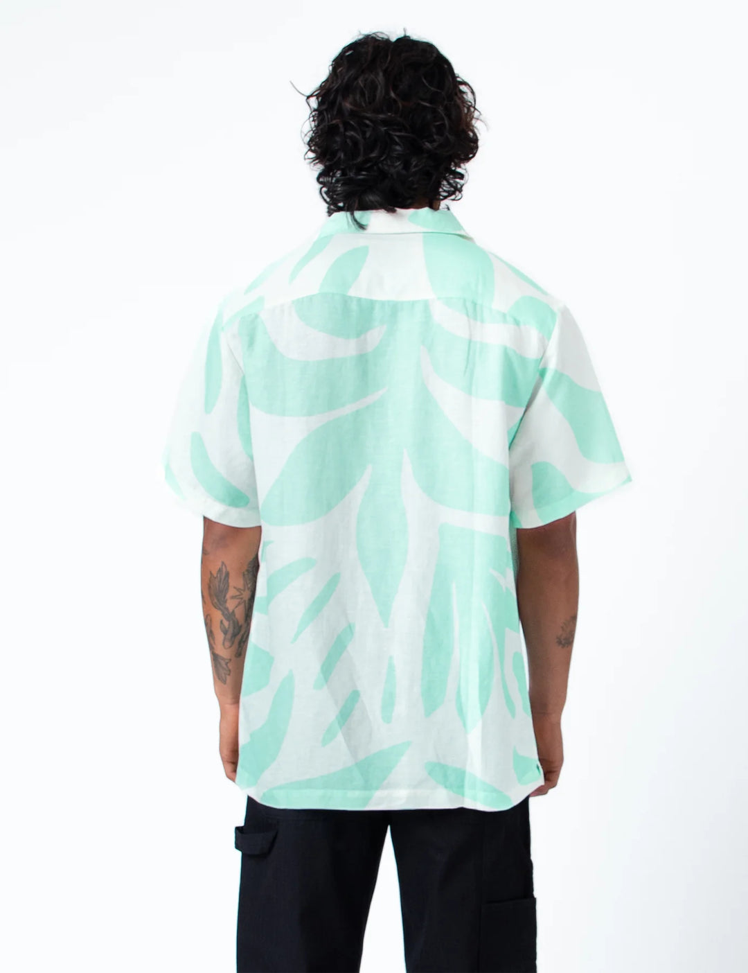 Palm Cuban SS Shirt - Light Blue Linen