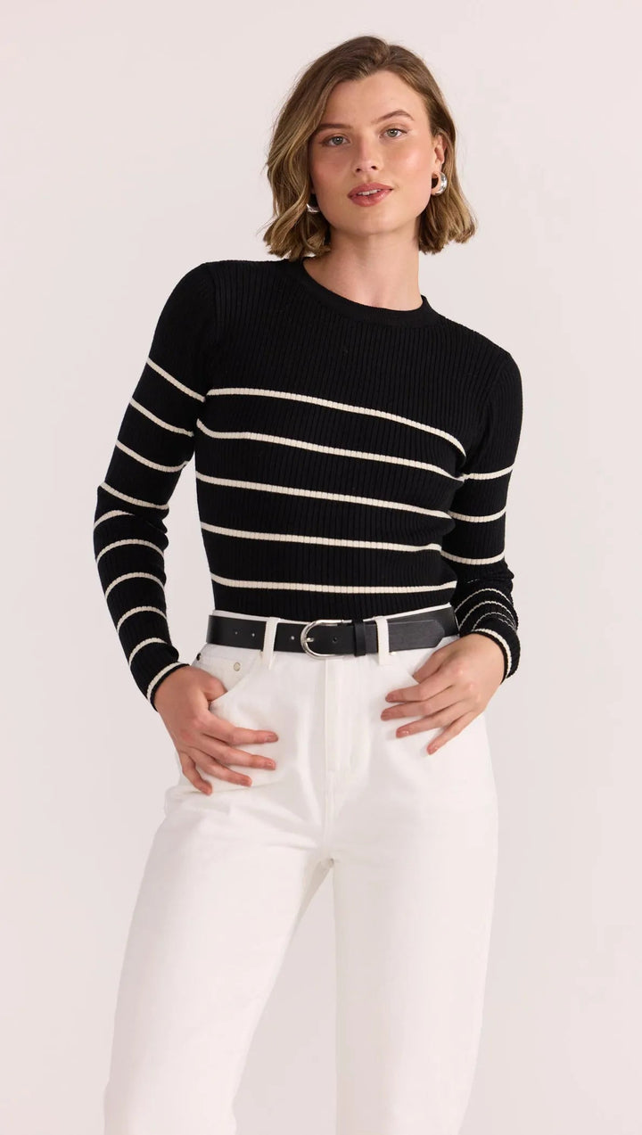 Freya Stripe Knit Top - Black/White