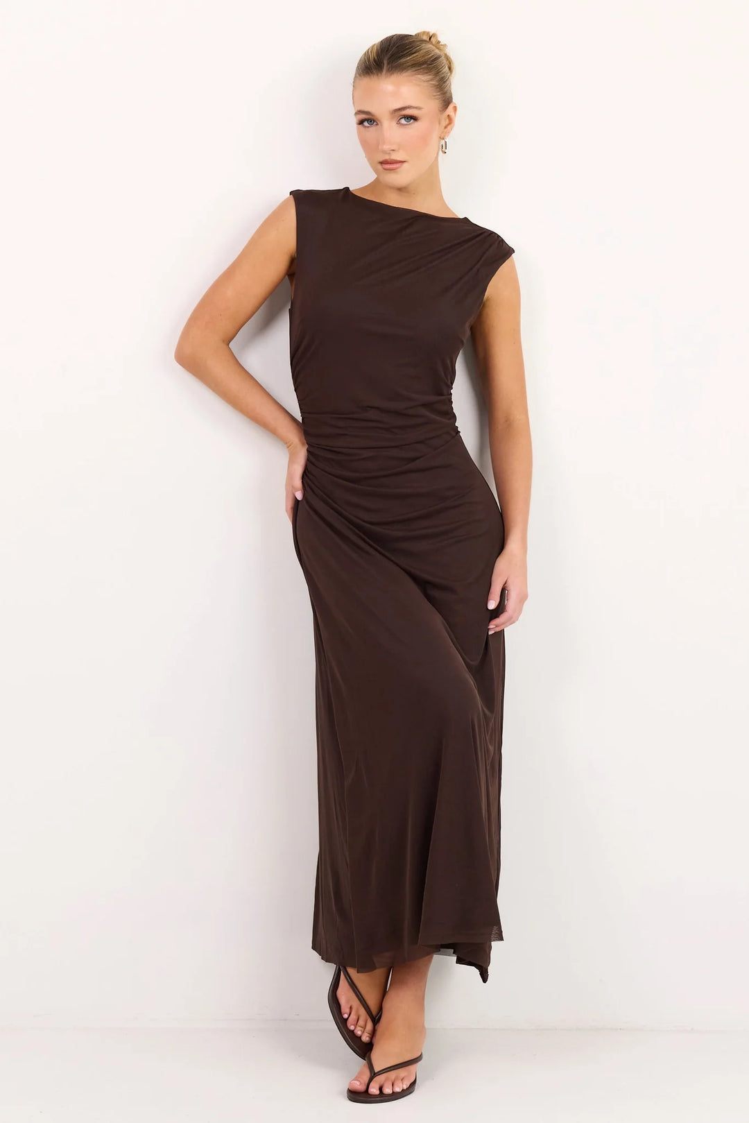 Frame Chocolate Mesh Maxi Dress