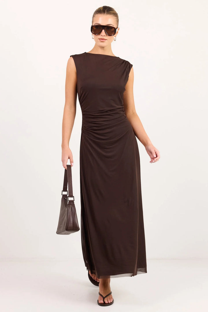 Frame Chocolate Mesh Maxi Dress