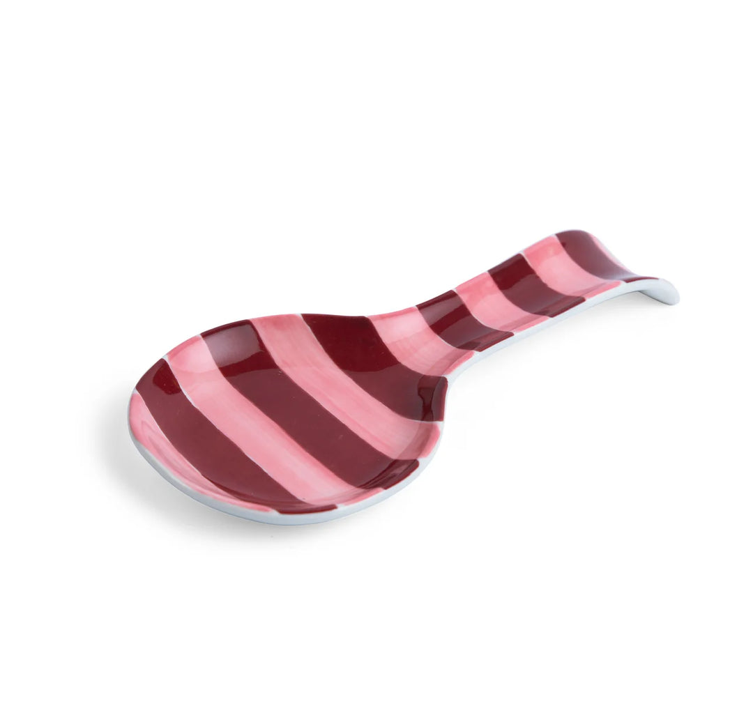 Ceramic Spoon Rest | Pink & Burgundy Stripe